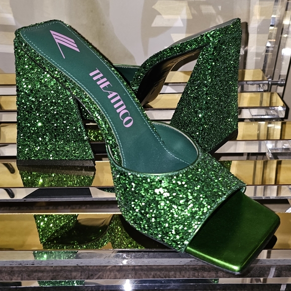 THE ATTICO Devon glittered leather mules Candy Apple Green Size 42 - Picture 3 of 8